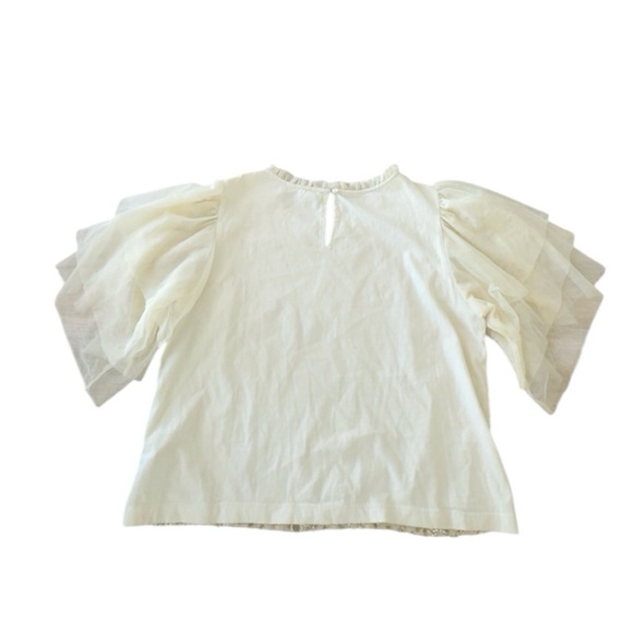 Anthropologie Forever That Girl‎ Ivory Sequin Tulle Short Sleeves Top Medium - Picture 7 of 9